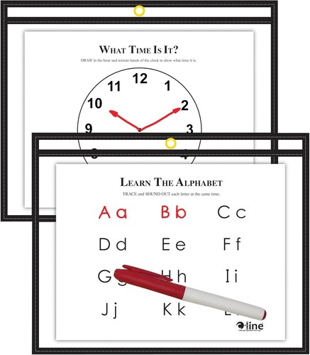 C-Line Reusable Dry Erase Pockets, Horizontal - Open on Long Side, 9 x 12 Inches - Picture 4 of 6