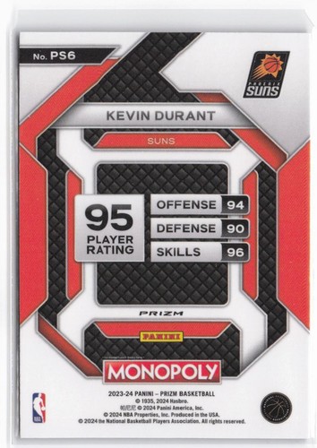 2023-24 Panini Prizm Monopoly Kevin Durant #PS6 All-Star Purple Suns - Foto 2 di 2