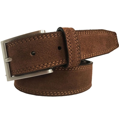 CINTURÓN DE CUERO DE GAMUZA ITALIANA PARA HOMBRE AZUL NEGRO BRONCEADO BORGOÑA S M L XL XXL 35MM - Imagen 4 de 11