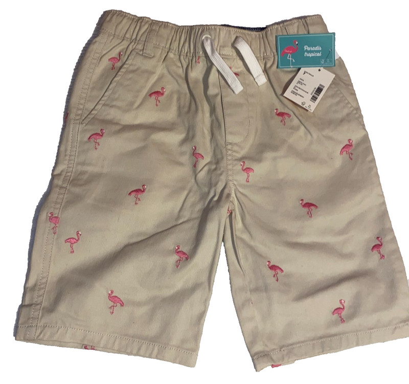 K1 NWT GYMBOREE Boys Size 7 Embroidered FLAMINGO Pull On Shorts Elastic Waist
