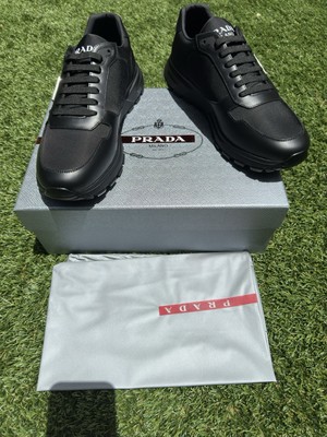 Prada Men's Leather Sneakers Black with Box and Dustbag