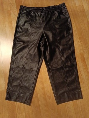 Next Petite 44 XL Hose Damen schwarz 7/8 Lederlook Leder tiefe Taschen neu