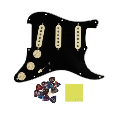 Fender PreWired Strat Pickguard Original '57/'62 SSS, Black Bundle with 12x F...