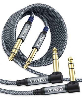 AkoaDa 1/4 Inch TRS Instrument Cable (10ft 2Pack), Right Angle 6.35mm Male Ja...