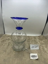 Blenko Handcrafted Clear  Vase W/Cobalt Rings Made For Juvenile Diabetes JDRF