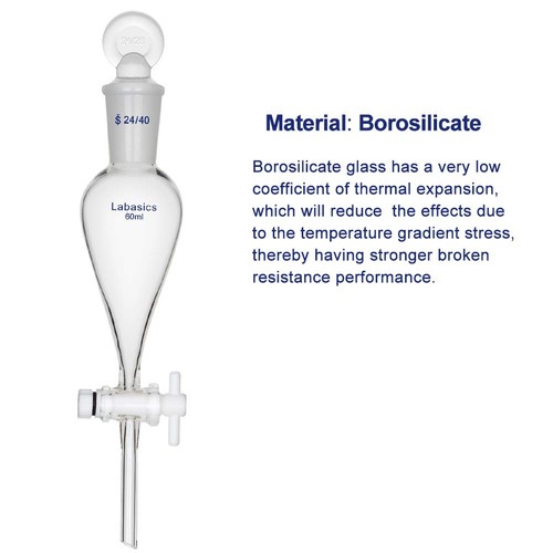 Borosilicate Glass 60ml Conical Separatory Funnel with PTFE Stopcock, 60mL - Picture 4 of 8