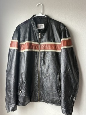Wilson Leather M. Julian Cafe Racer Striped Black Motorcycle Jacket Size XXL