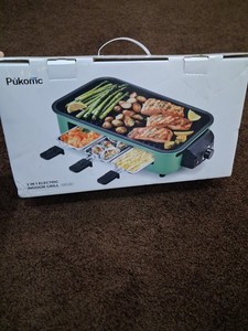 Never Opened 2 In 1 PUKOMC Electric Indoor GRILL w 3 Warming Compartments 