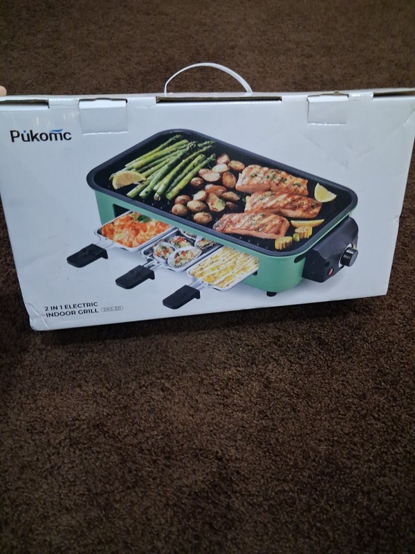Never Opened 2 In 1 PUKOMC Electric Indoor GRILL w 3 Warming Compartments 