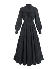 VICTORIAN/EDWARDIAN LONG SLEEVE RENAISSANCE DRESS IN COTTON BLACK  MEDIUM