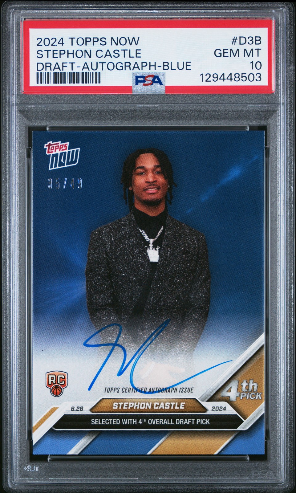 2024 TOPPS NOW DRAFT AUTO-BLUE #D3B STEPHON CASTLE ROOKIE RC 35/49 PSA 10