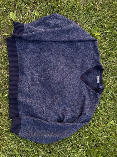 STRUCTURE Urban Wear Vintage 90s V Neck Sweater Heavy Lambs Wool Blue Mens - Picture 7 of 14