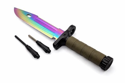 Iridescent Tactical Survival Knife w/ Fire Starter & Compass - Hunting Knife
