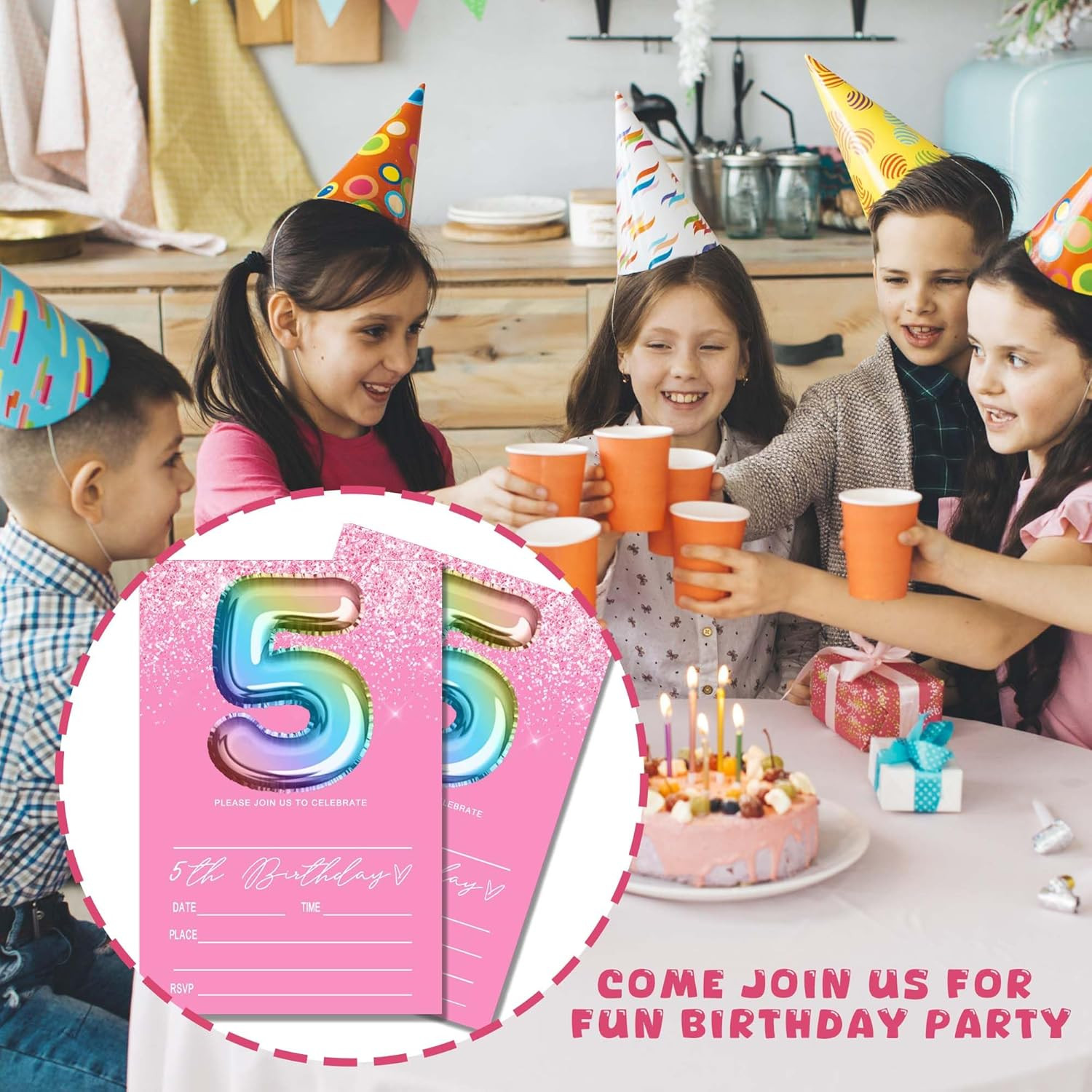 Pink 5th Birthday Invitation for Girls 20 Pieces Glitter Birthday invitation Rai