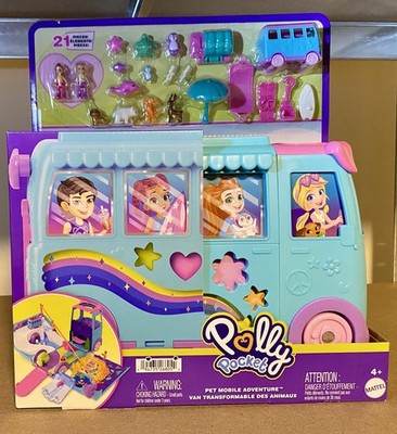POLLY POCKET Pet Mobile Adventure Playset 21pc Set W/Vehicle Brand New MATTEL