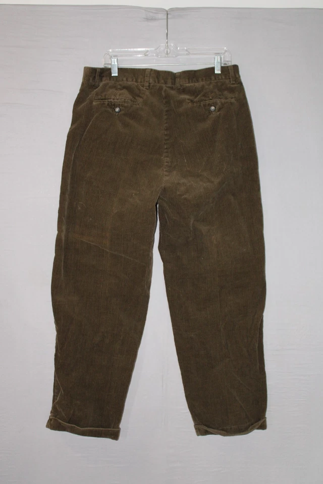 Pantalones de pana plisados Chereskin para hombre 36 x 30 marrón 100 % algodón puño dobladillo Foto 2 de 4