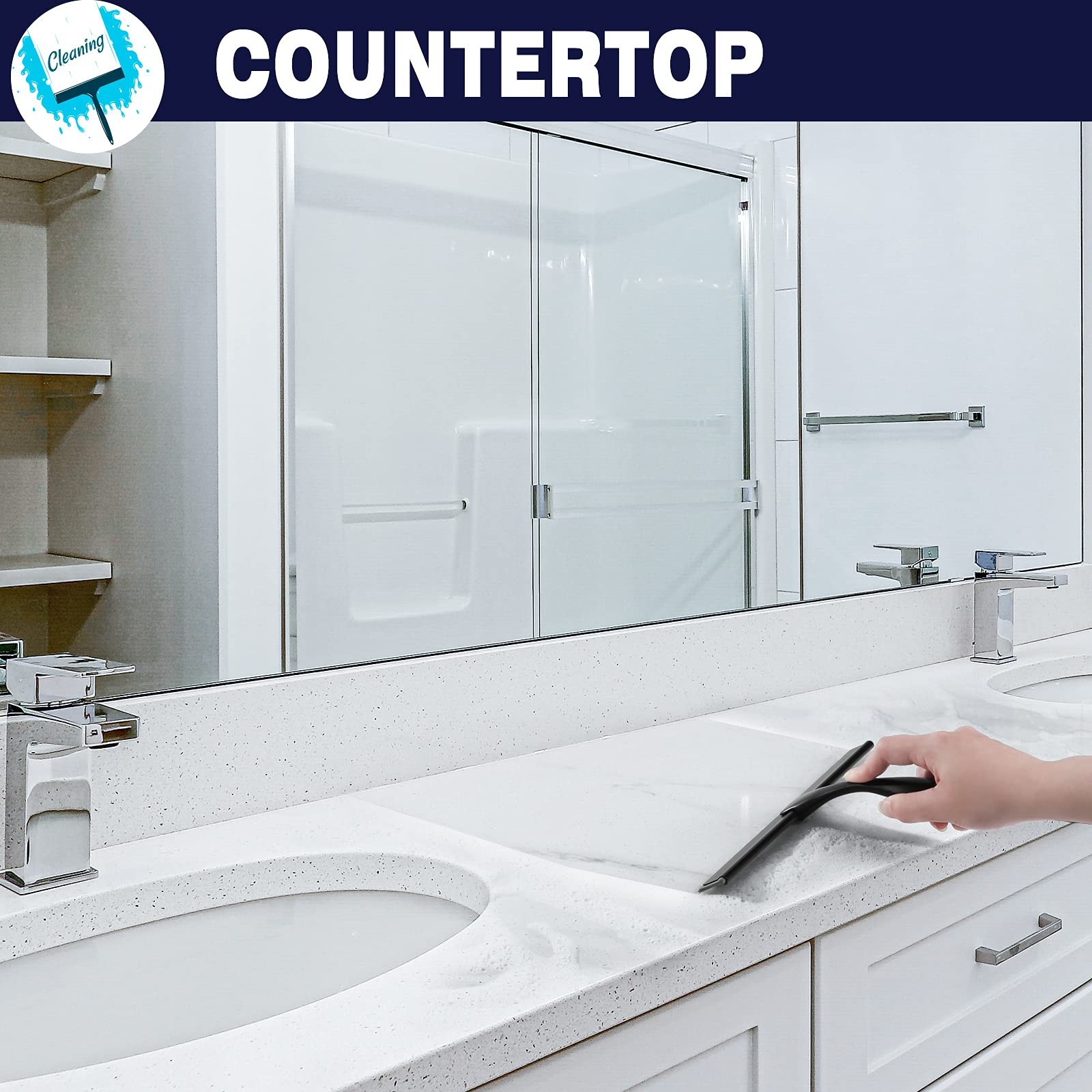 Shower Squeegee, 10-Inch Matte Black All-Purpose Stainless Steel Squeegee for