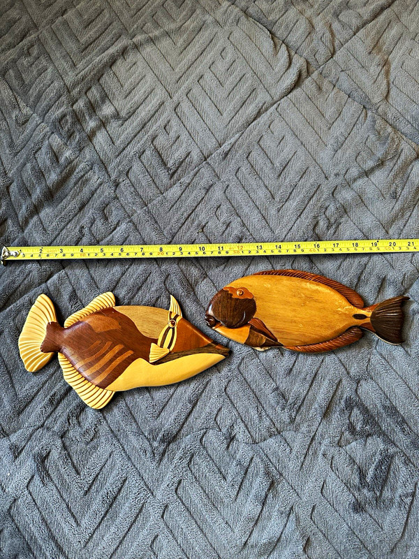 Pair of Wooden Fish Wall Plaques - Fish Wall Plaque Decor Set of 2