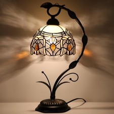 Tiffany Lamp Stained Glass Table Lamp Metal Leaf Base 8X10X19 Inch Reading De...