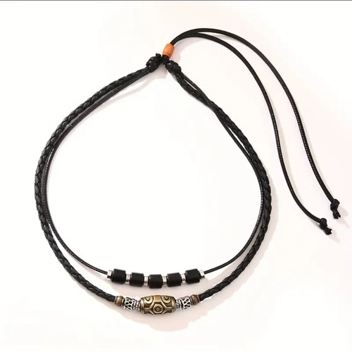 Multi-Layer PU Leather Beaded Necklace, Vintage, Tribe, Inspired Unisex Necklace - Picture 14 of 16