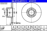 2X Bremsscheibe ATE 24.0113-0111.1 FüR Pagode Mercedes W111 Heckflosse W110 W112