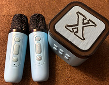 Portable Lightweight Karaoke System Speaker with 2 Microphones, Blue