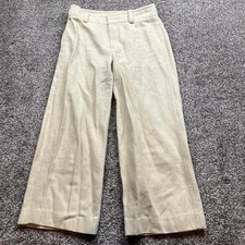 Vince Wide Leg Crop Pants Womens 6 Cream Organic Cotton Linen Casual Modern