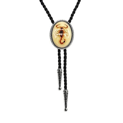 JPJZY BRBAM Oval Shaped Natural Stone Bolo Tie Vintage Scorpion(luminous)