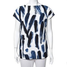 Dolce Gabbana Blue Cotton Brushstroke Print Short Sleeve Tunic Top M