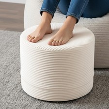 Round Stuffed Pouf Ottoman, Velvet Poufs with High-Density Foam Filling and Wash