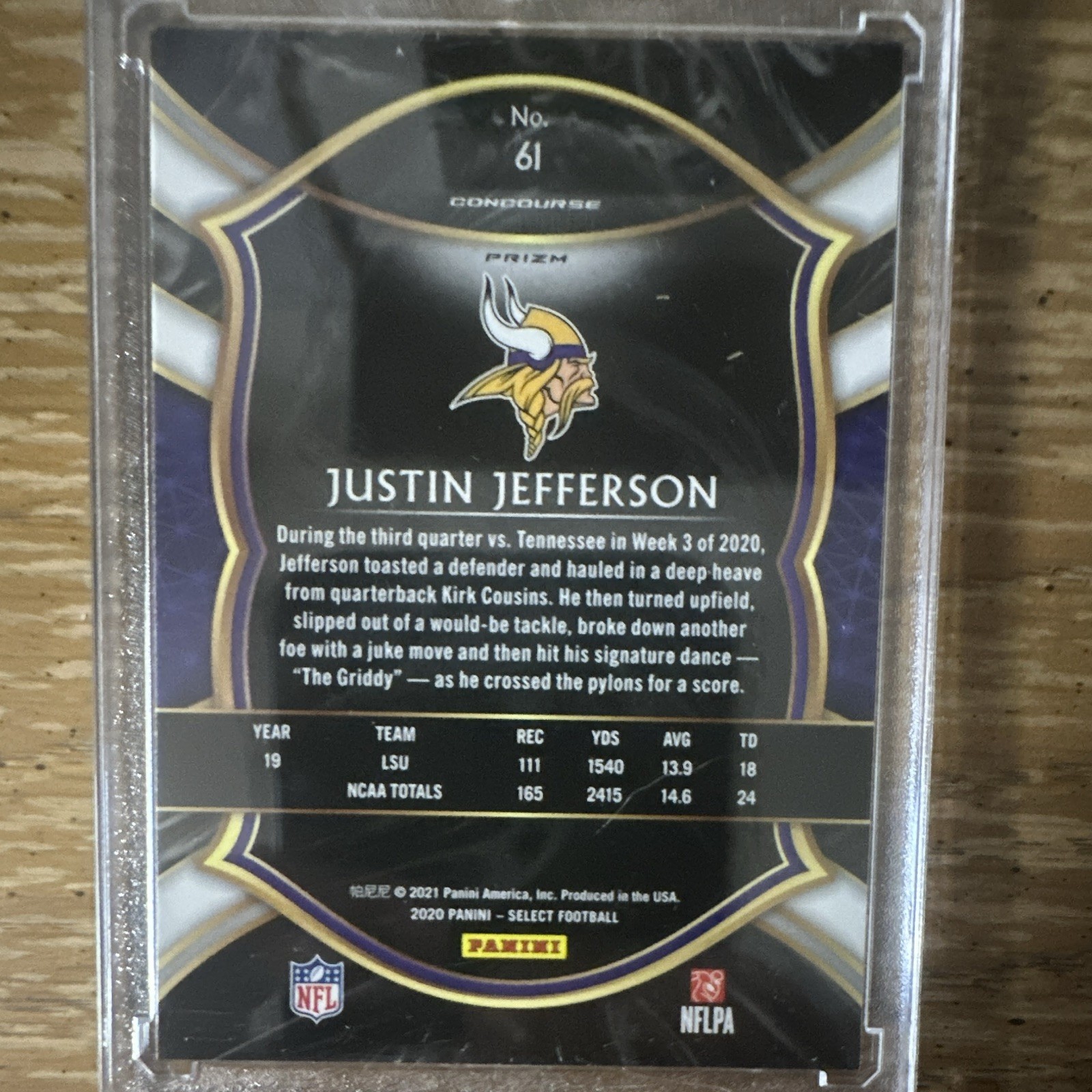 2020 Panini Select - Concourse Justin Jefferson #61 Silver Prizm (RC) view 2