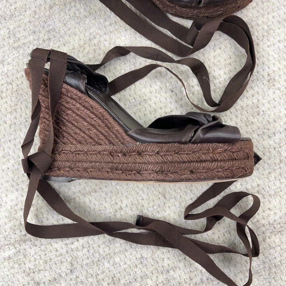 Ralph Lauren 紫色标签楔形高跟鞋拉菲亚厚底女式 10B 意大利制造 — 第 2/4 张图片