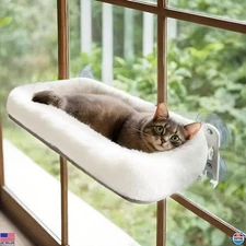 Cordless Cat Window Perch - Foldable Hammock with 4 Suction Cups & Metal Frame