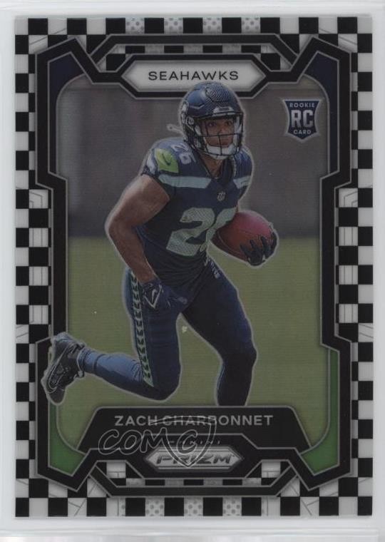 2023 Panini Prizm Rookies Black & White Checker Zach Charbonnet #392 Rookie RC