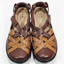 Clarks Cora Dream Womens 8.5 M Comfort Shoes Brown Leather Fisherman Adjustable