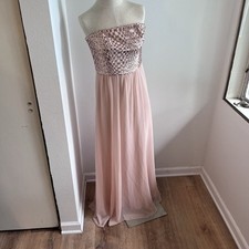 Ralph Lauren Evening Cocktail Gown Size 4 Sequins, Chiffon Champagne Color