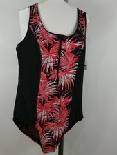 NEW CACIQUE SWIM SWIMWEAR SIZE 26 BLACK W CORAL WHITE TRIM ZIP FRONT