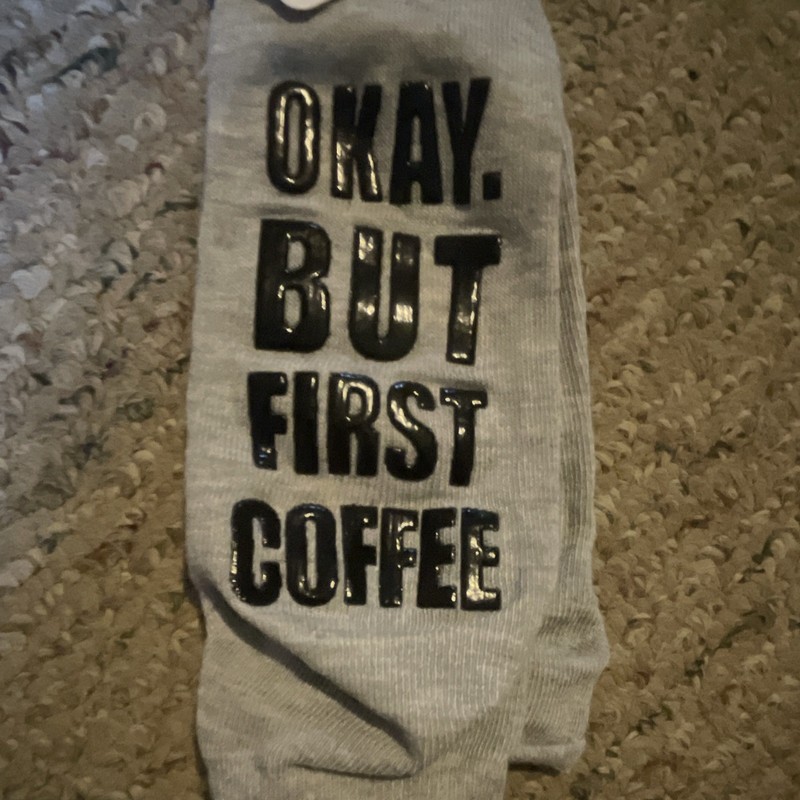 Women's Novelty Non-Slip Gripper Socks, Gray Coffee Gnome, Size 4-10, 1 Pair