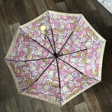 Coach Signature Pink Multicolor Optic Folding Umbrella Push Button NWOT