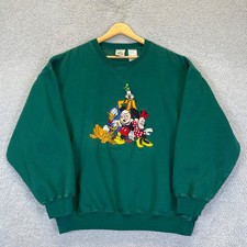 Vintage Disney 90's Mickey Friends Sweatshirt Size Large Crew Neck Green