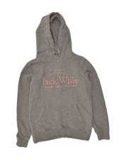 JACK WILLS Womens Oversized Graphic Hoodie Jumper UK 6 XS Grey Cotton AE06