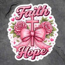 Christian Sticker Vinyl Decal Faith Hope Pink Cross Coquette Religious Gift
