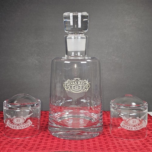 Chivas Regal GLASS DECANTER & 2 Chivas WOBBLE GLASSES - Whiskey / Scotch - EMPTY - Picture 13 of 21