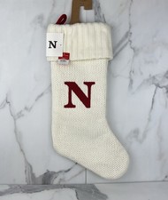Wondershop Monogram Christmas Stocking  N  Initial White Knit NWT 18  