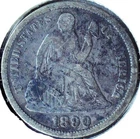 1890 LIBERTY SEATED DIME - 90% SILVER - 17.9 mm - DLS 130