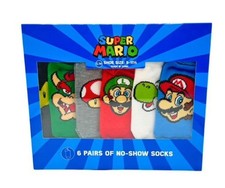 Super Mario Boys No-Show Socks 6-Pack Size S/M Shoe Size 5-11.5 - NEW