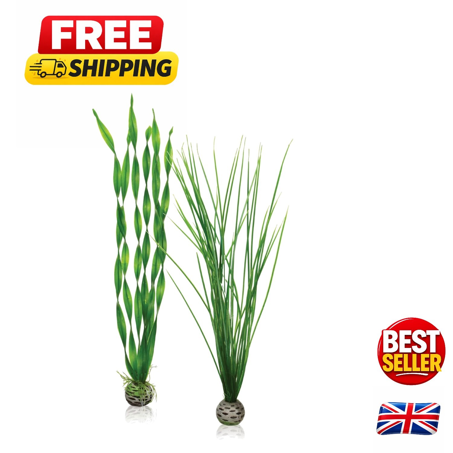 Set of 2 Lifelike Artificial Aquarium Plants with Weighted Bases - All Fish Safe