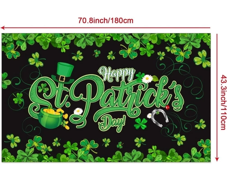 Feliz Día de San Patricio Decoraciones, Trébol Verde Tela Grande 70.8 x 43.3 pulgadas Foto 2 de 4