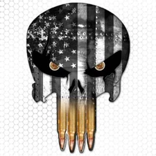 Subdued Punisher Skull American Flag Decal Sticker Gun USA