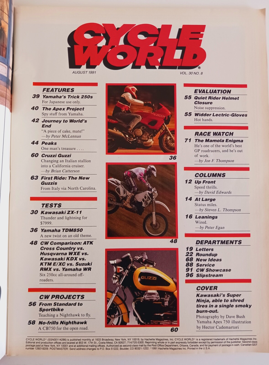CYCLE WORLD - TESTS KAWASAKI ZX-11 YAMAHA TDM850 - AUGUST 1991 | eBay CYCLE WORLD - TESTS KAWASAKI ZX-11 YAMAHA TDM850 - AUGUST 1991 | eBay